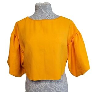 Topshop Yellow Cropped Bubble Sleeve zipper back top Size US 4